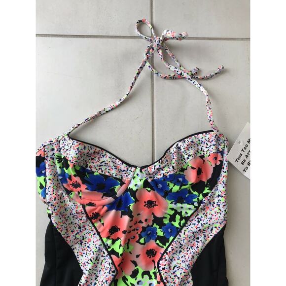 Shoshanna Color Block Retro Halter One Piece Swimsuit - Picture 3 of 8